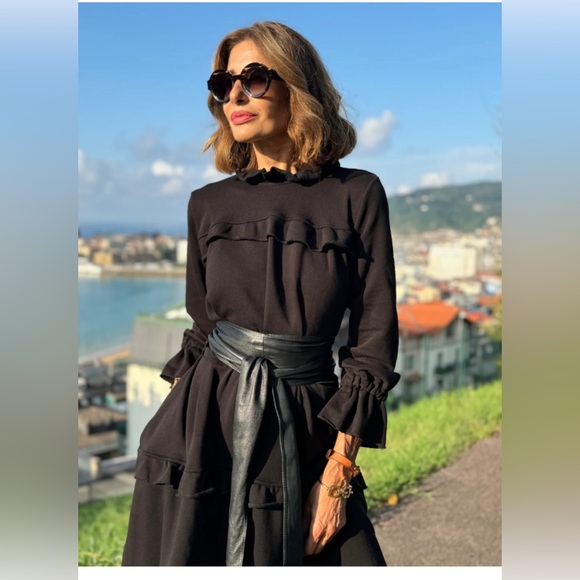 NWT Chic Black MARIELLE Ruffle Midi Dress - Picture 3 of 11